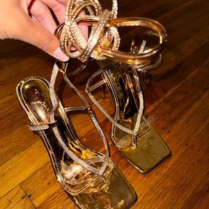 Simmi Gold Glitter Ankle Wrap Heels
